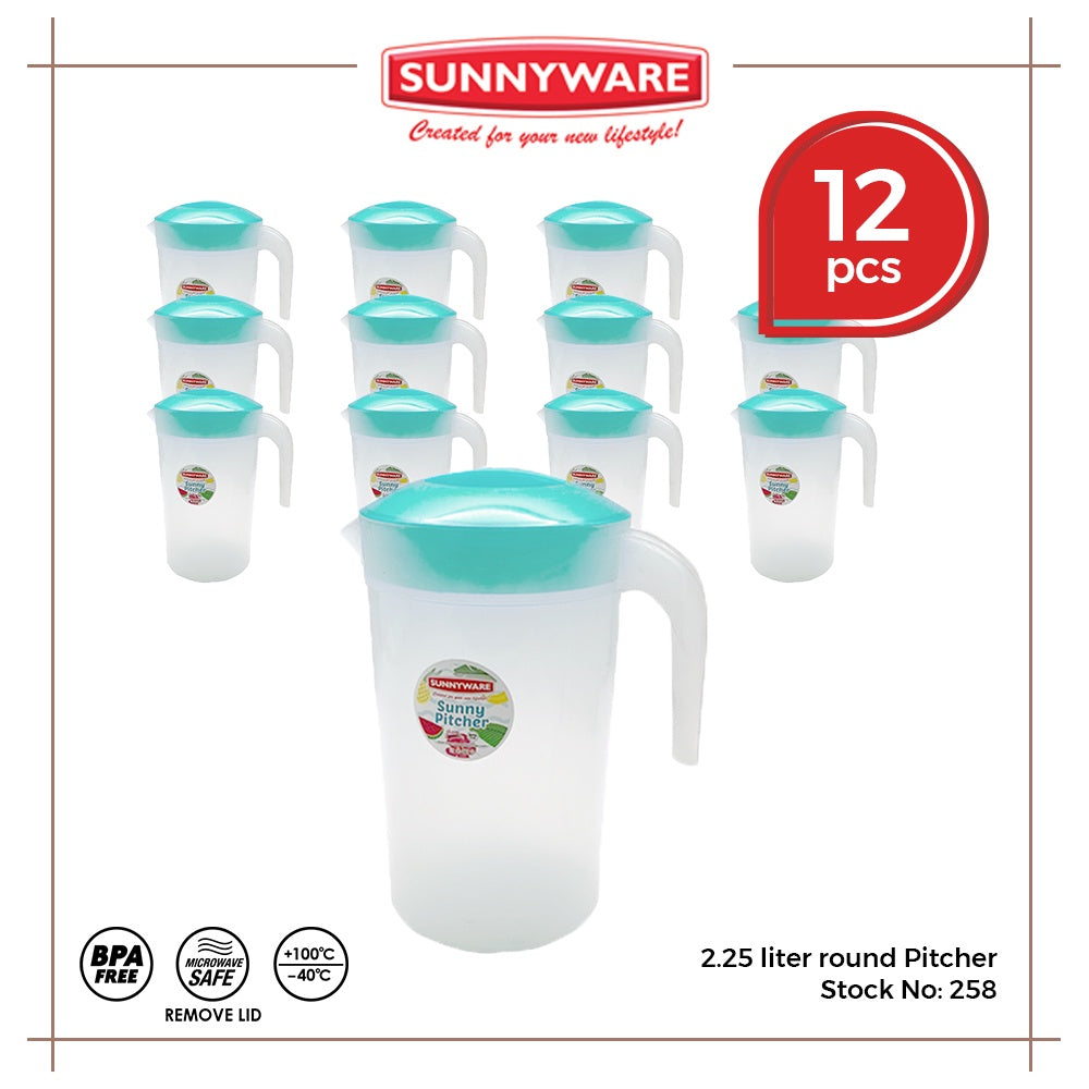 12pcs 2.25 Liter Round Pitcher | Sunnyware 258 - Deluxe