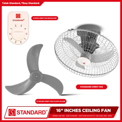 Standard Orbit Fan / Ceiling Fan 16" Plastic Banana Type Blade (4 Speed Switch) SOF-16Q