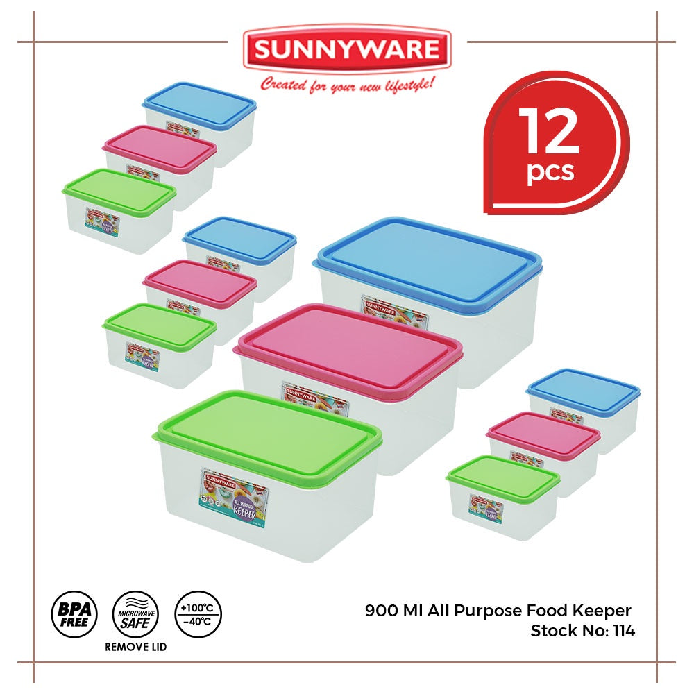 12pcs 900 ml All Purpose Food Keeper [Sunnyware 114] | Plasticware | Food Storage | BPA Free