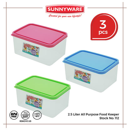 3pcs 2.5 liter All Purpose Food Keeper [Sunnyware 112] | Plasticware | Food Storage | BPA Free