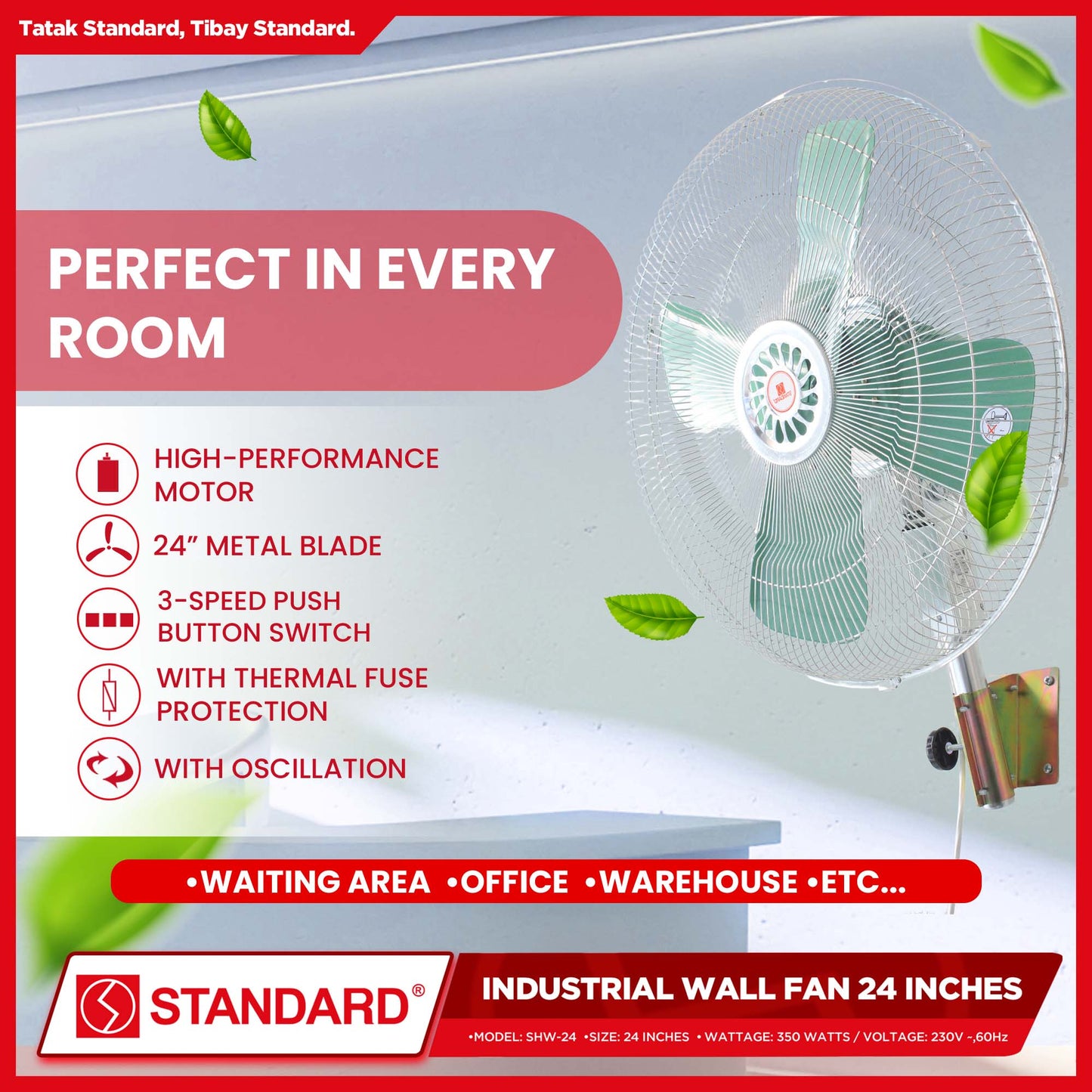 Standard Heavy Duty Industrial Wall Fan 24 Inches 350W