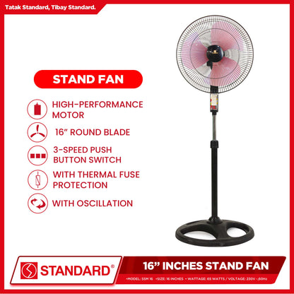 Standard Stand Fan 16" Banana Plastic Blade/ Big Plastic Blade (Random Color)