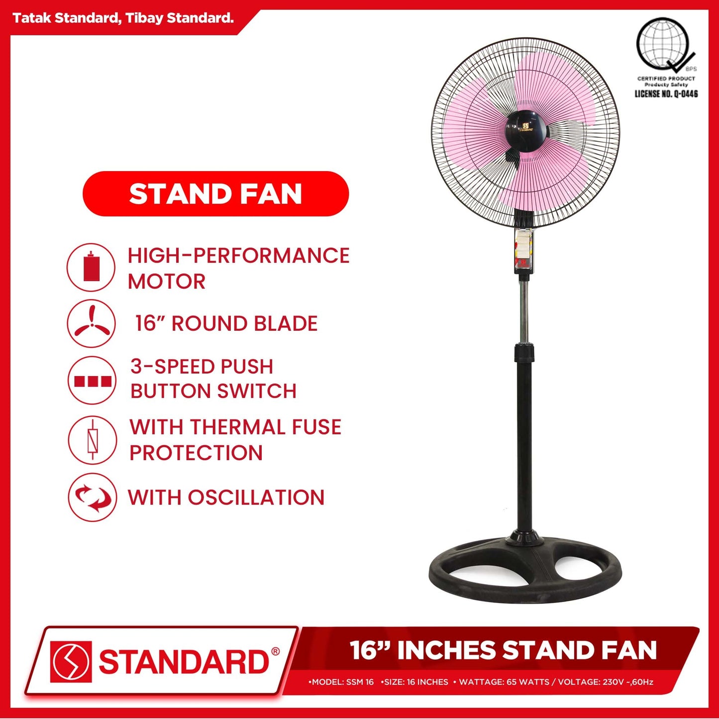 Standard Stand Fan 16" Banana Plastic Blade/ Big Plastic Blade (Random Color)