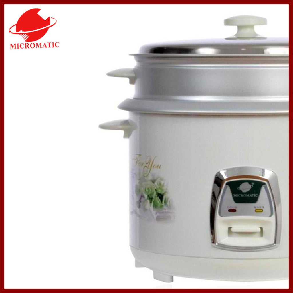 Micromatic MRC-9068 Rice Cooker 2.2L Good for 10-12 Persons_White_Steel cover