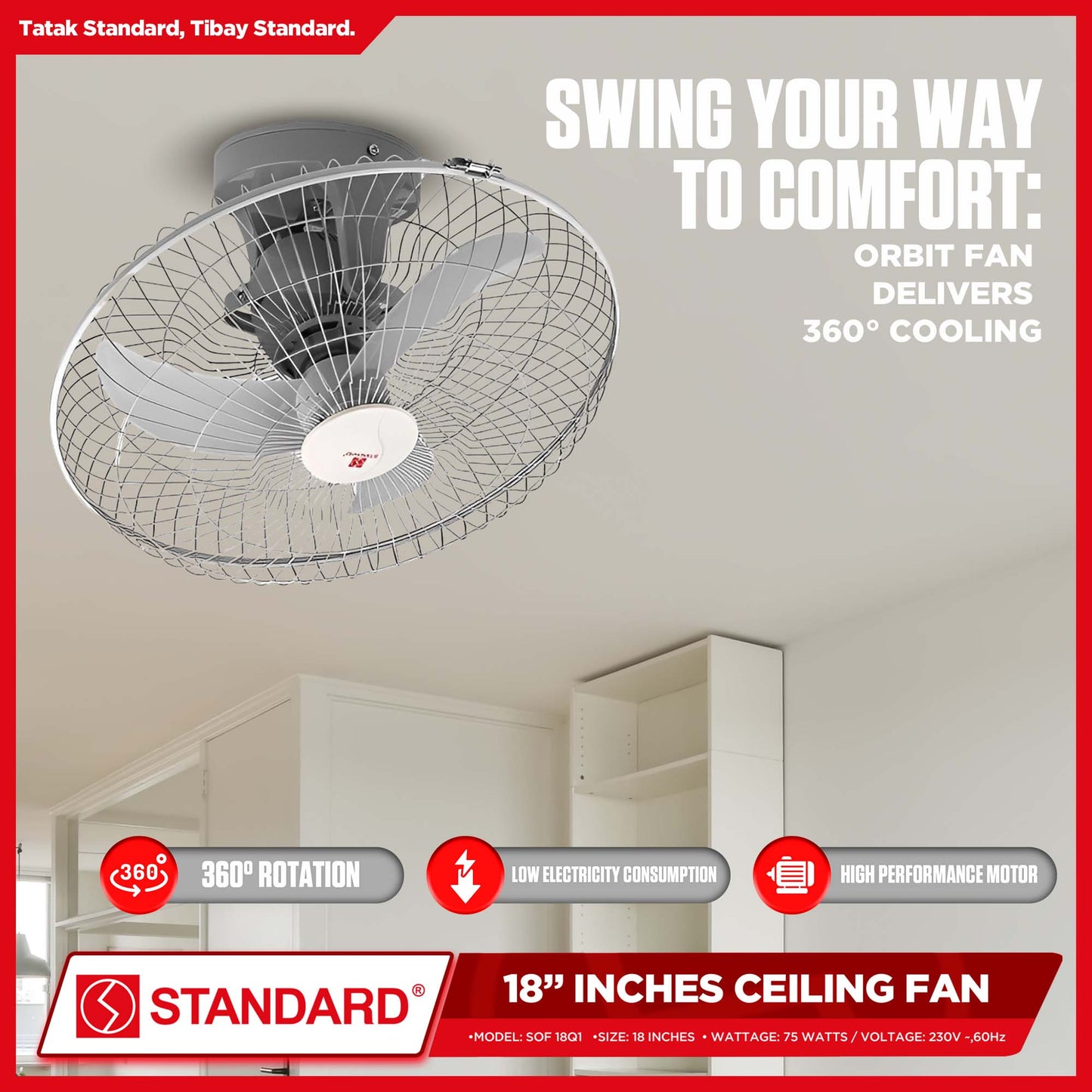 Standard Orbit Fan / Ceiling Fan 18" Plastic Banana Type Blade (4 Speed Switch) SOF-18Q1