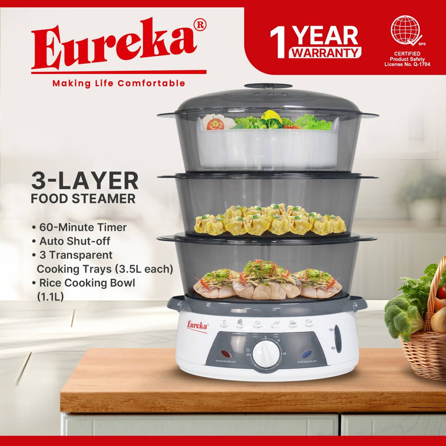 Eureka  Food Steamer Double-sided Water Filling 2-Layer | 3-Layer Random Color