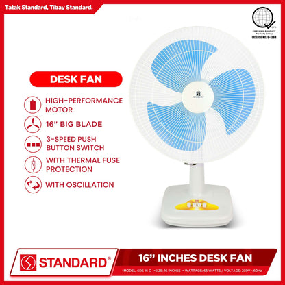 Standard Desk Fan 16" Big Plastic Blade