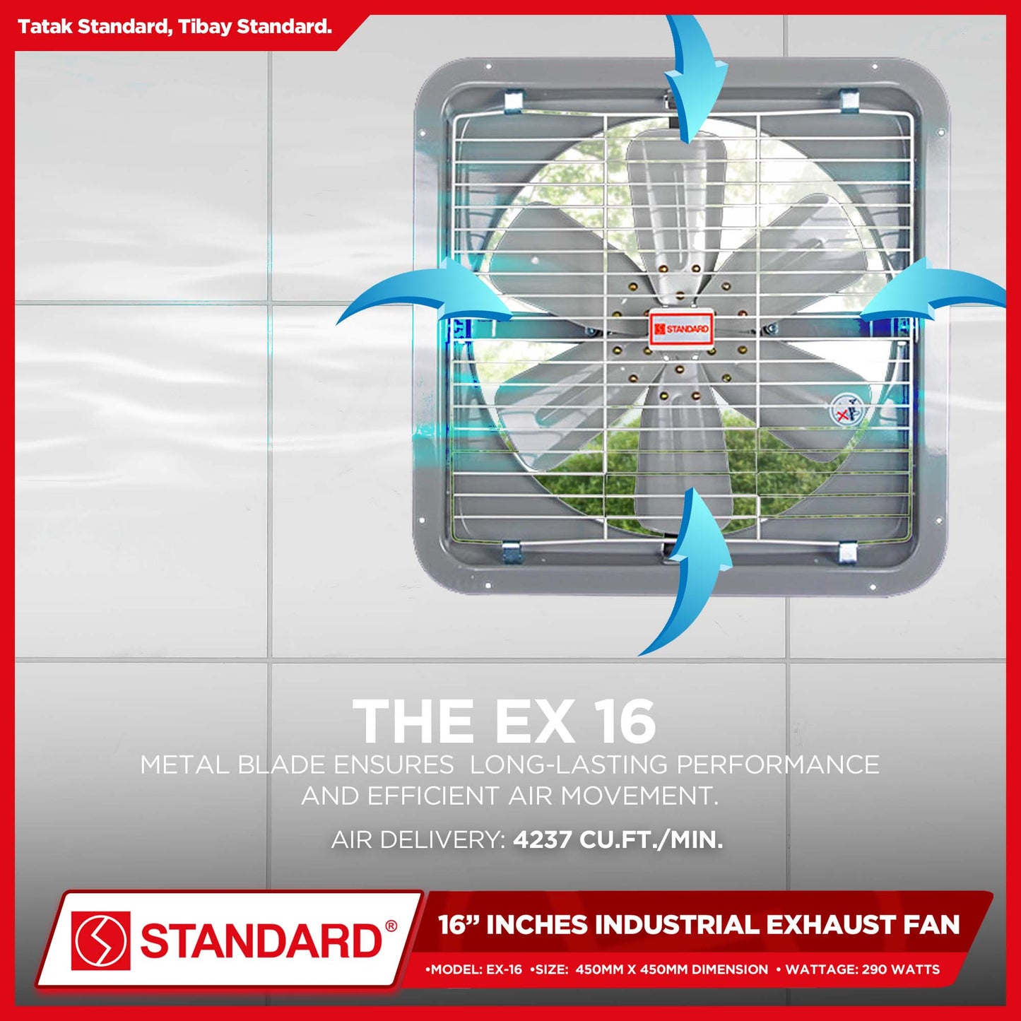 Standard Exhaust Fan 16" Industrial Exhaust Fan Metal Blade EX-16