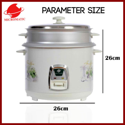 Micromatic MRC-9068 Rice Cooker 2.2L Good for 10-12 Persons_White_Steel cover