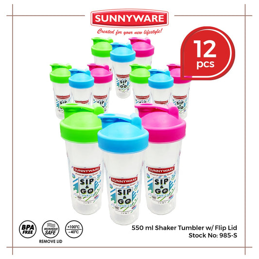 12pcs 550 ml Shaker Tumbler w/ Flip Lid [Sunnyware 985-S] |Plasticware|Kitchenware|Tumbler |BPA Free