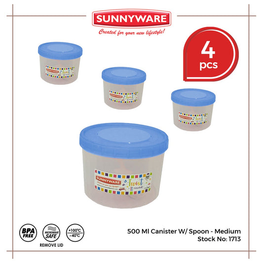 4pcs 500 ml Canister W/ Spoon - Medium [Sunnyware 1713] | Plasticware | Food Storage | Kitchenware