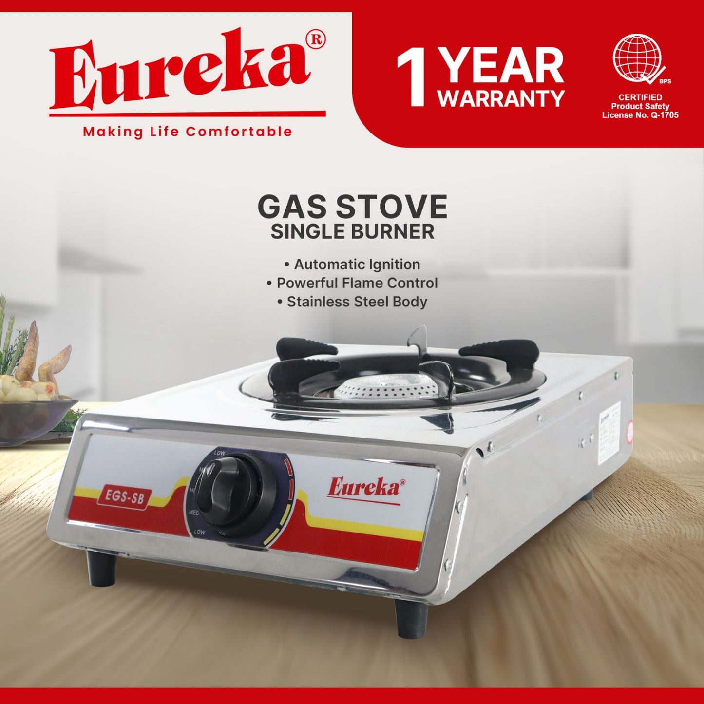 Eureka Gas Stove Single Burner Stainless EGS SB