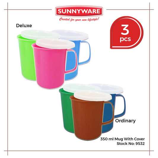 3 pcs 350ml Mug with Cover - Deluxe and Ordinary [Sunnyware 9532-C] | Cup | Mugs