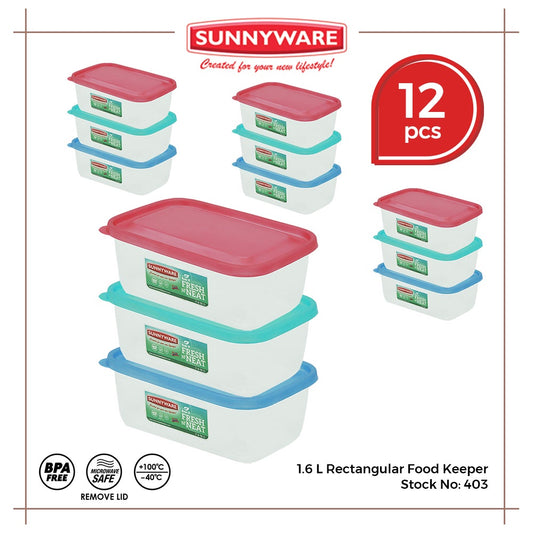 12pcs 1.6 L Rectangular Food Keeper [Sunnyware 403] | Plasticware | Food Storage & Keeper | BPA Free