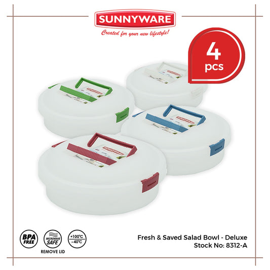 4pcs Fresh & Saved Salad Bowl - Deluxe [Sunnyware 8312-A] | Plasticware | Kitchenware | BPA Free