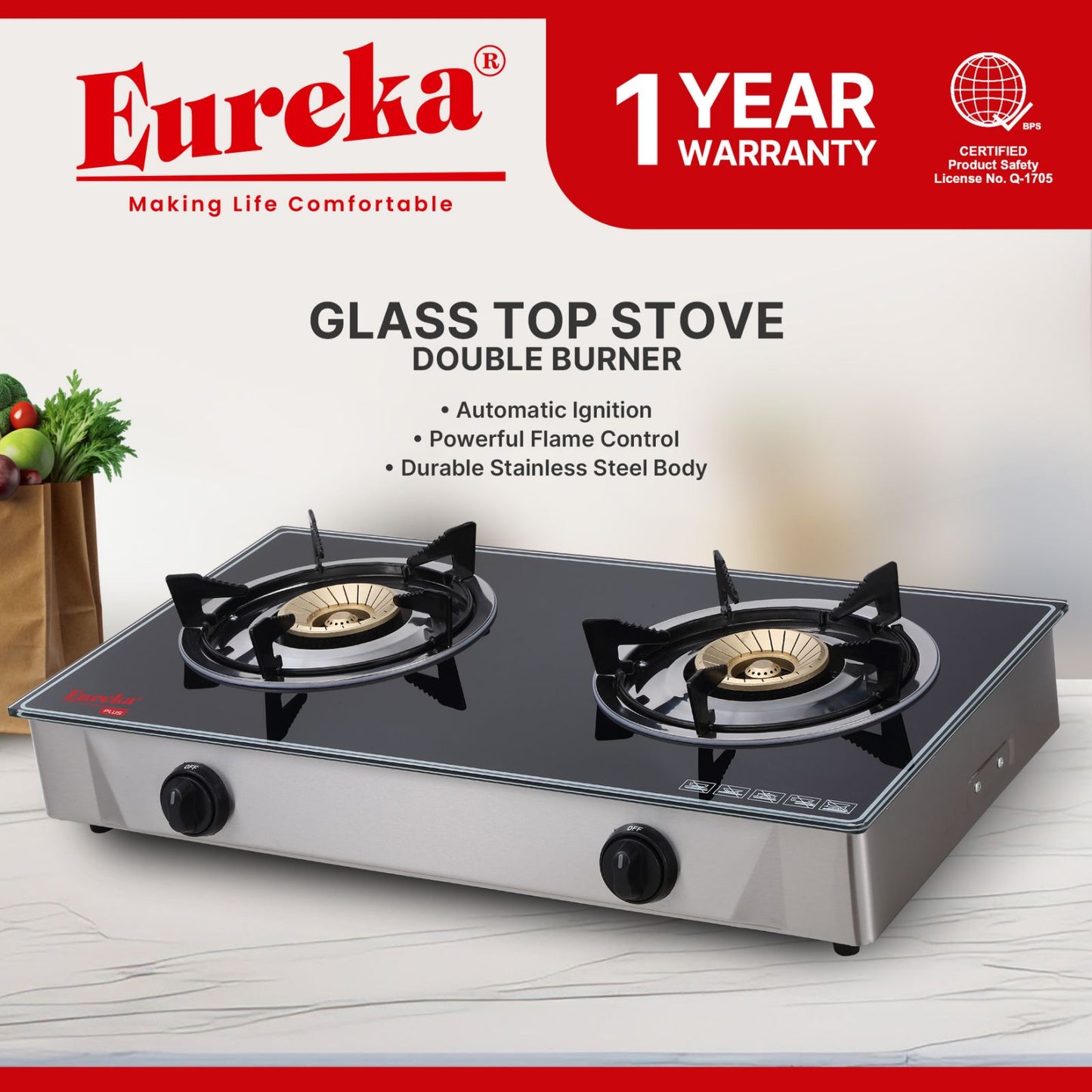 Eureka Glass Double Burner EGS GDP - Black