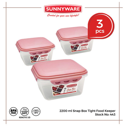 3pcs 2200 ml Snap Box Tight Food Keeper [Sunnyware 443] | Plasticware | Kitchenware | BPA Free