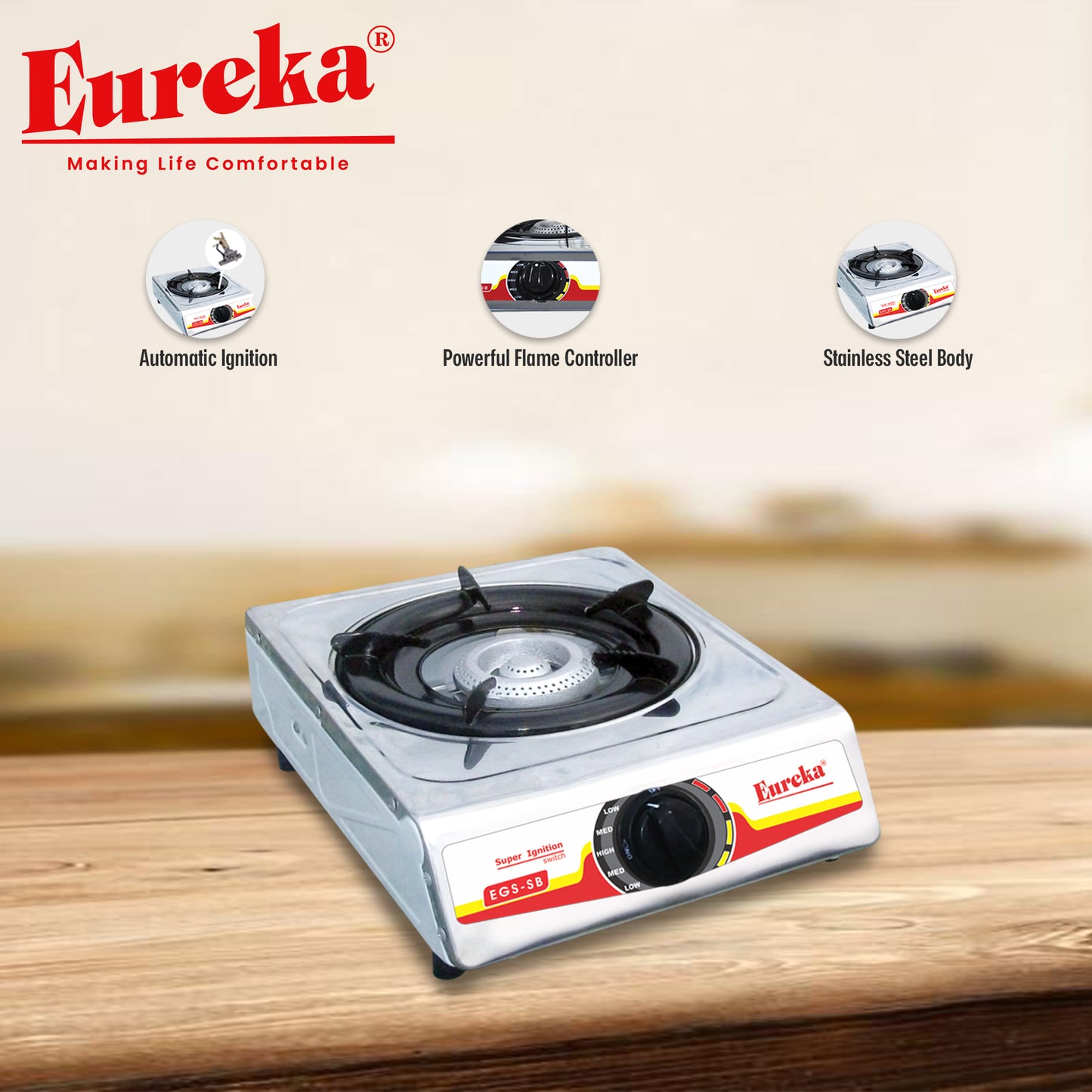 Eureka Gas Stove Single Burner Stainless EGS SB