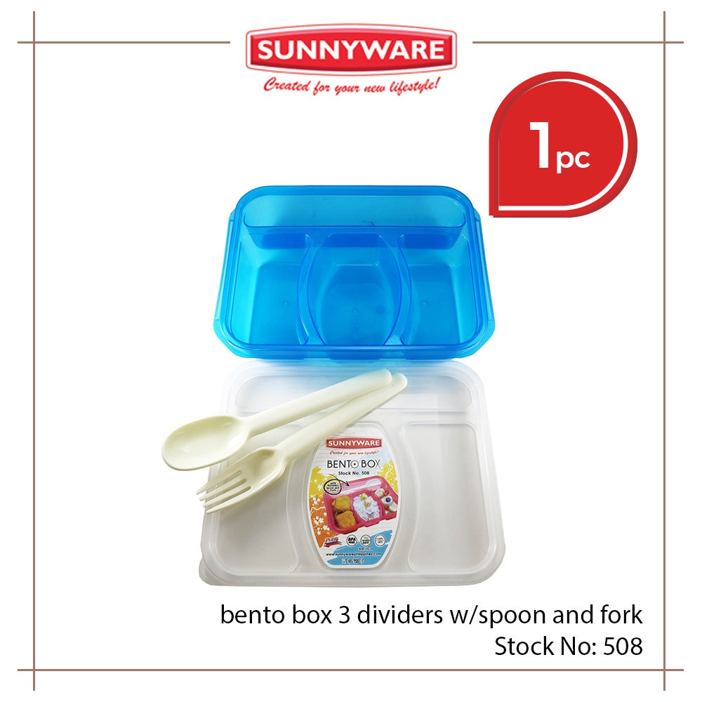 1 pc Sunnyware 508 Bento Box 3 Divisions Lunch Box w/ Spoon Fork