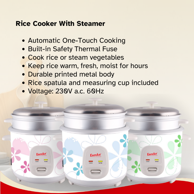 Eureka Rice Cooker With Steamer 10-Cups Suitable For 1–10 People ERC 2.5 LM Random Color