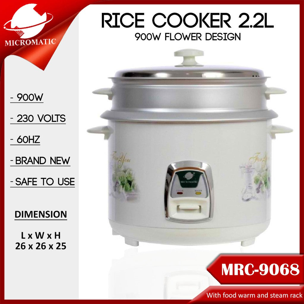 Micromatic MRC-9068 Rice Cooker 2.2L Good for 10-12 Persons_White_Steel cover