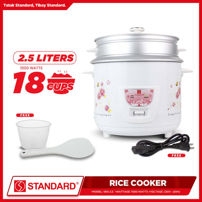 Standard Rice Cooker 2.5 Liters with Steamer 18 Cups Rice with Measuring Cup & Rice Ladle