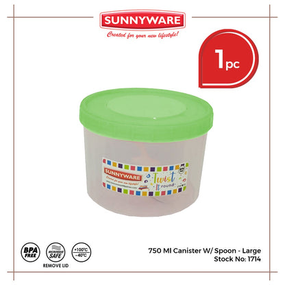 1 pc Sunnyware 1714 750 ml Canister w/ spoon - large