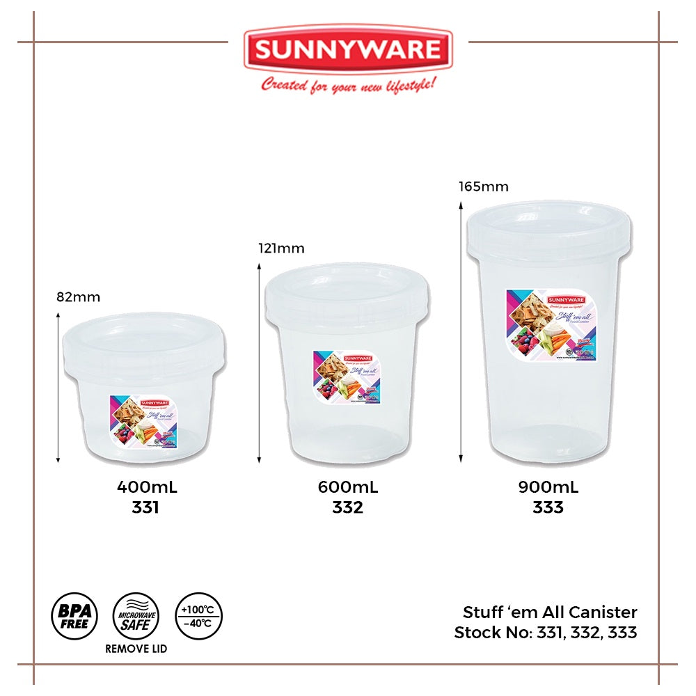 Sunnyware 336 Kitchen Organizer set kliptop & stuff em all | Klip Top Canister | Plastic Ware