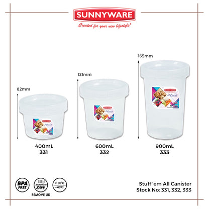 Sunnyware 336 Kitchen Organizer set kliptop & stuff em all | Klip Top Canister | Plastic Ware