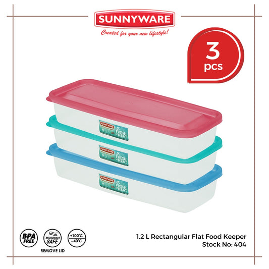 3pcs 1.2 L Rectangular Flat Food Keeper [Sunnyware 404] | Plasticware | Food Storage | BPA Free