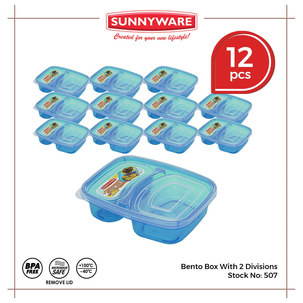 12pcs Bento Box with 2 Divisions Lunch Box [Sunnyware 507] |Plasticware |Lunch Box |Keeper |BPA Free