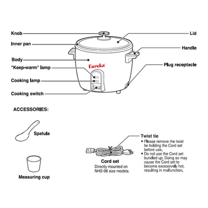 Eureka Rice Cooker Drum Type 9-Cups Suitable For 1–6 People 1.0L P | 1.5L P | 1.8L P