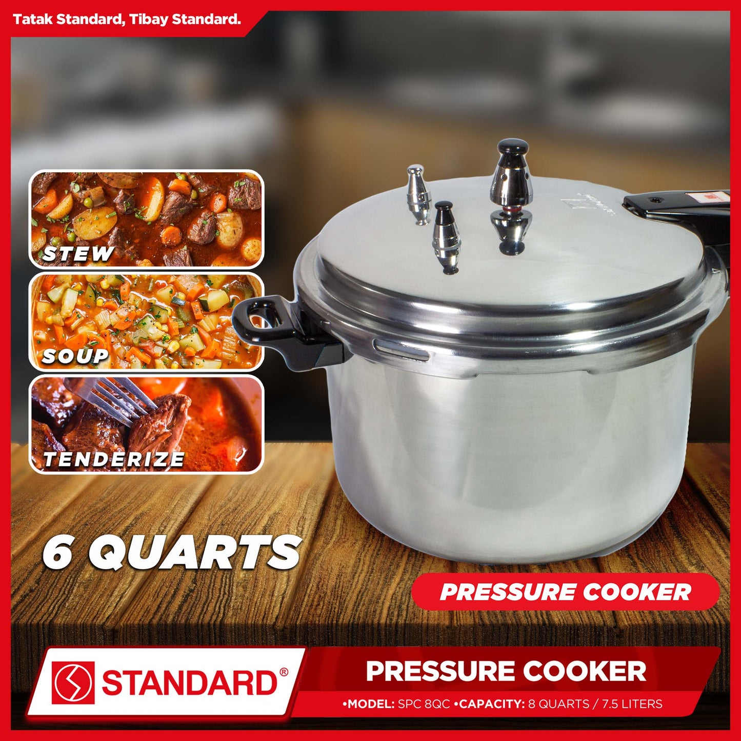 Standard Pressure Cooker 8 Quarts (7.5 Liters) SPC 8QC