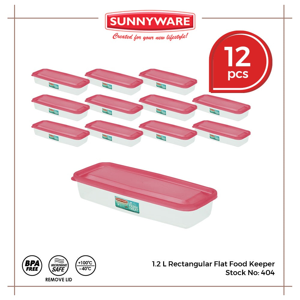 12pcs 1.2 L Rectangular Flat Food Keeper [Sunnyware 404] | Plasticware | Food Storage | BPA Free