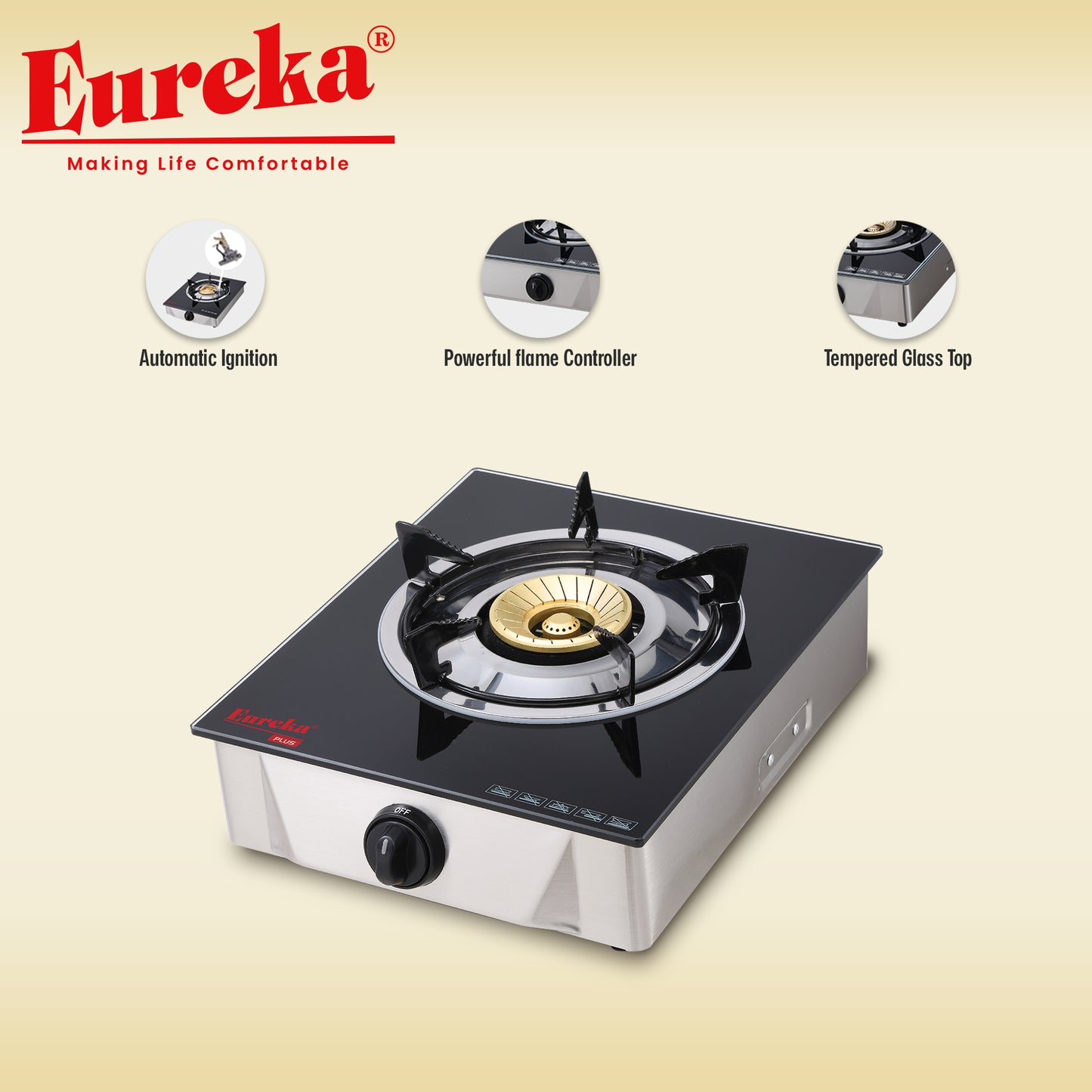 Eureka Glass Single Burner EGS GSP - Black