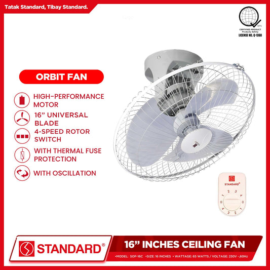 Standard Orbit Fan / Ceiling Fan 16" Plastic Blade (4 Speed Switch) SOF-16C