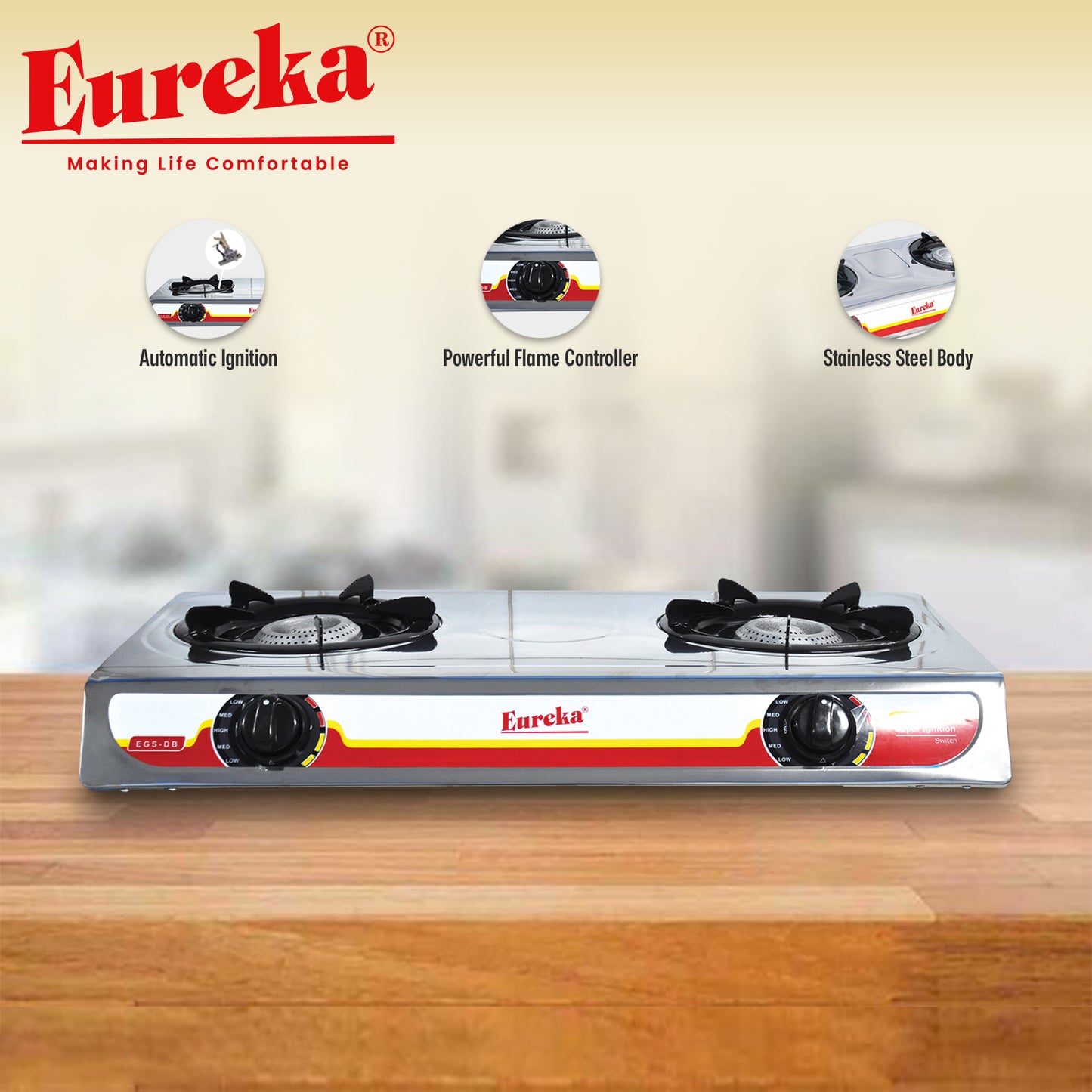 Eureka Gas Stove Double Burner Stainless EGS DB