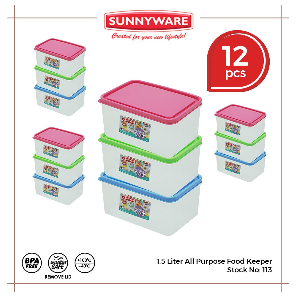 12pcs 1.5 liter All Purpose Food Keeper [Sunnyware 113] | Plasticware | Food Storage | BPA Free