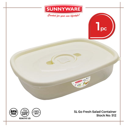 1pc 5L Go Fresh Salad Container - Cream [Sunnyware 512] | BPA Free | Freezer Safe | Microwavable