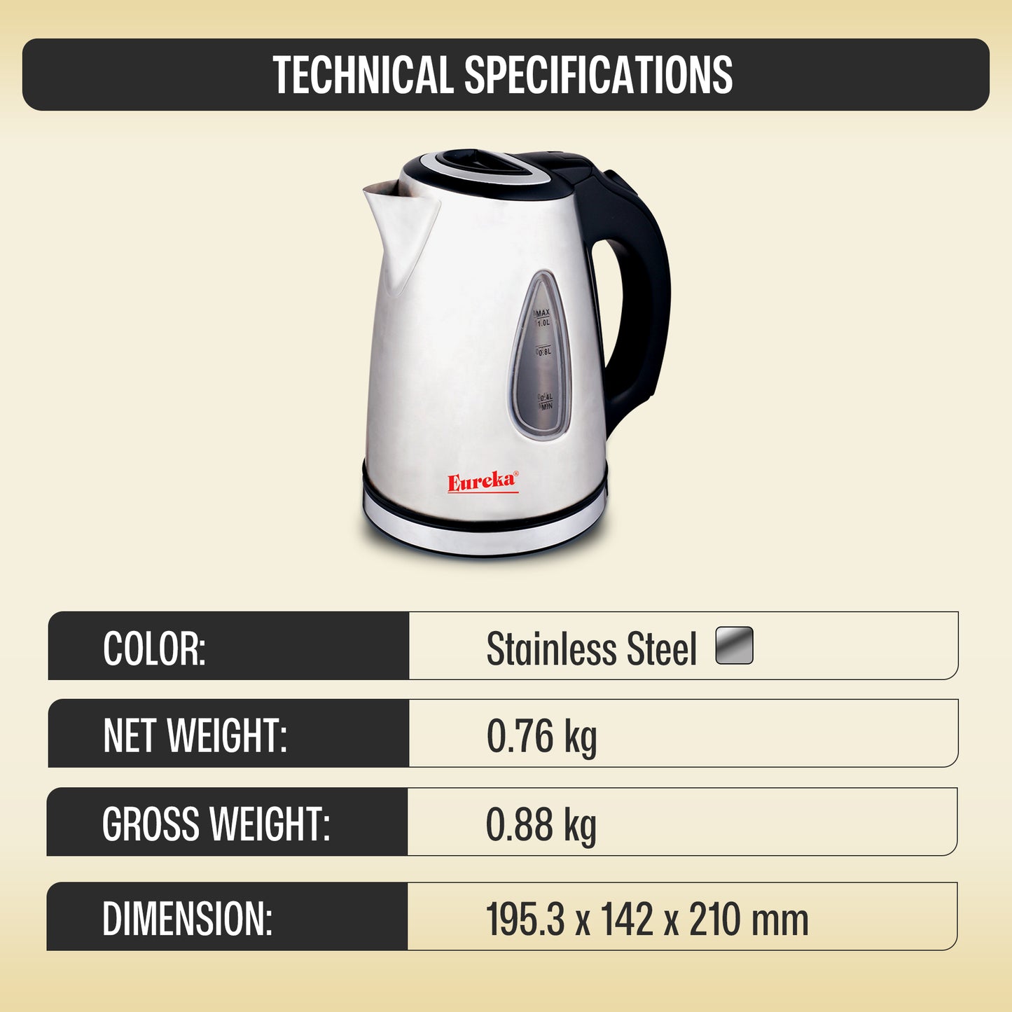 Eureka Fast Boiling Electric Kettle EKH 1.0LS