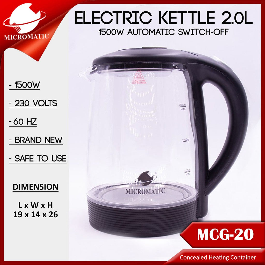 Micromatic MCG-20 2 liters Electric Glass Kettle