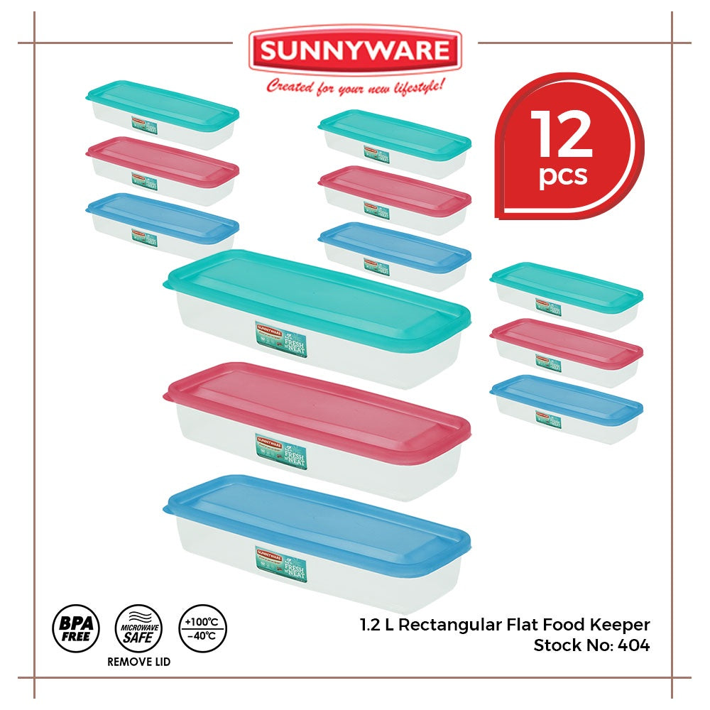 12pcs 1.2 L Rectangular Flat Food Keeper [Sunnyware 404] | Plasticware | Food Storage | BPA Free