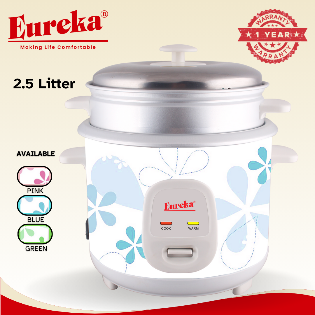 Eureka Rice Cooker With Steamer 10-Cups Suitable For 1–10 People ERC 2.5 LM Random Color