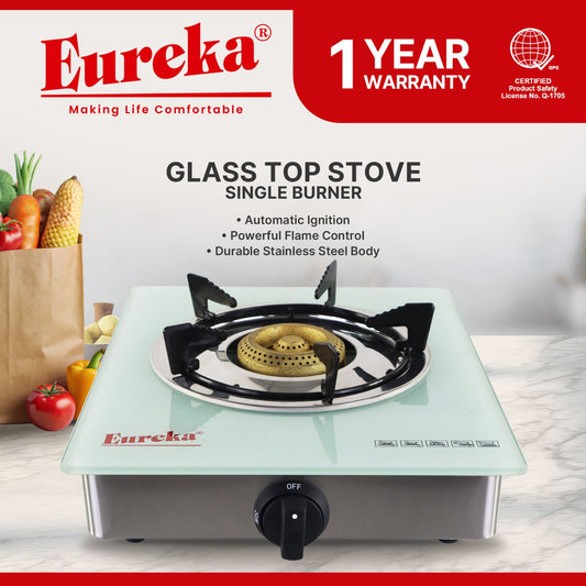 Eureka Single Burner Glass Top Stove Automatic Ignition Stainless Steel Body EGS GSR - Clear/Black