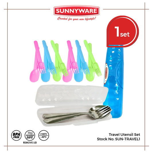 Sunnyware Travel Utensil Set 2 (2 x 909 multipurpose travel case, 6 pairs 2012 spoon & fork)