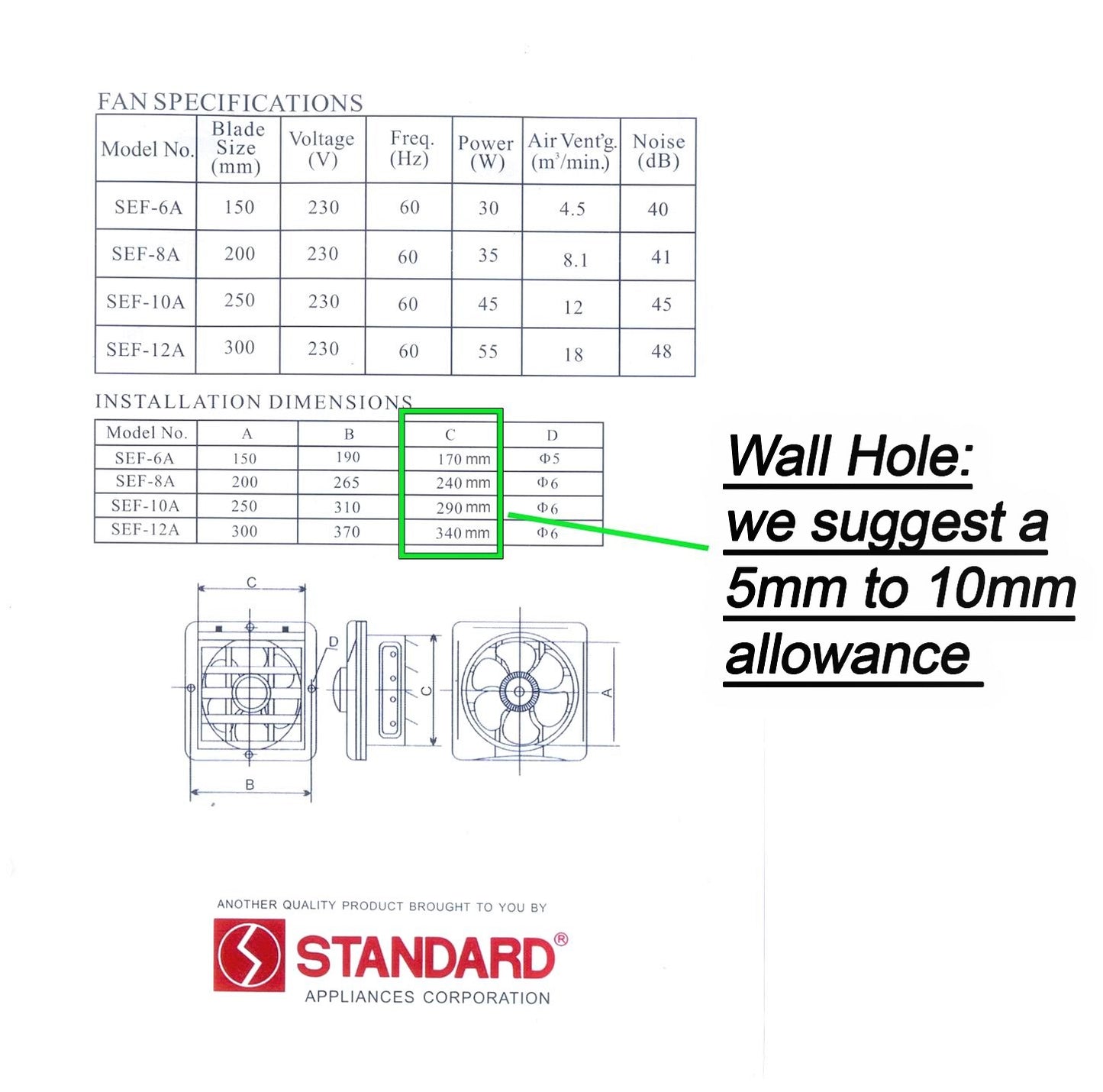 Standard Exhaust Fan 8" SEF 8A