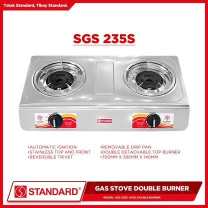 Standard Gas Stove / Double Burner Gas Stove - Stainless Body (SGS235s)