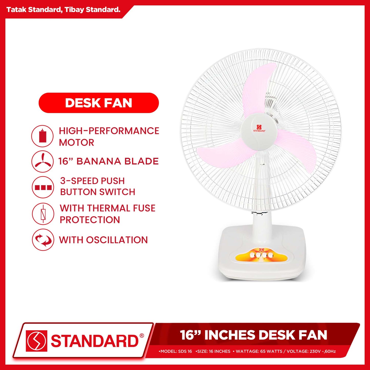 Standard Desk Fan 16" Banana Plastic Blade