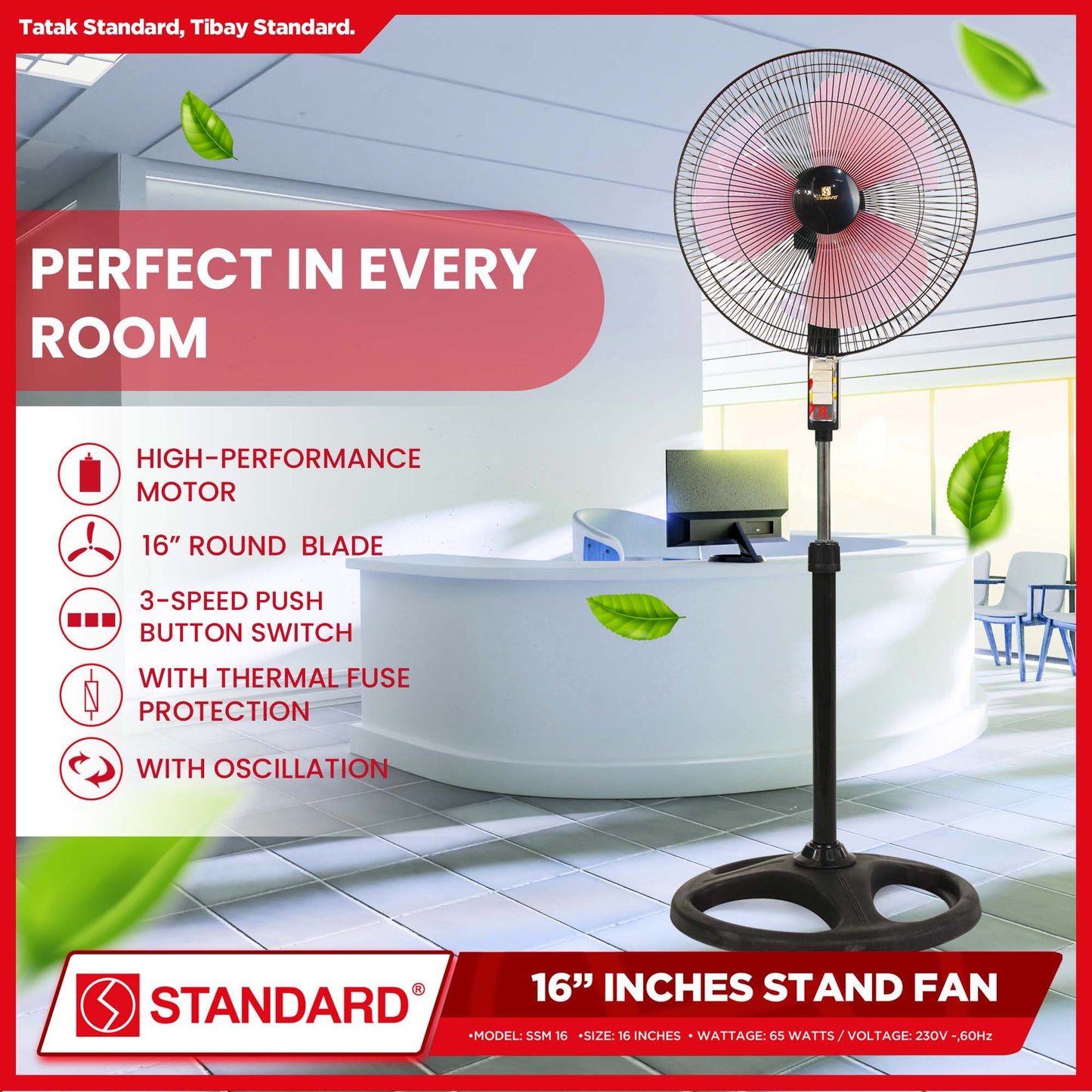 Standard Stand Fan 16" Banana Plastic Blade/ Big Plastic Blade (Random Color)