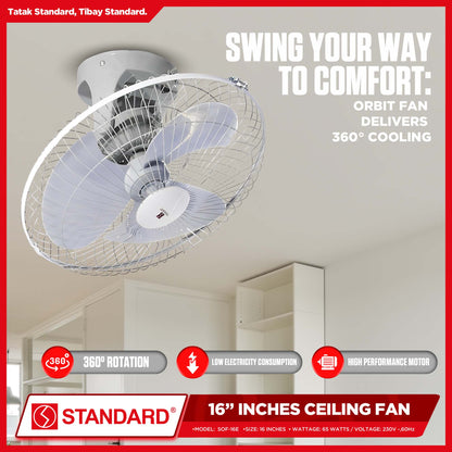 Standard Orbit Fan / Ceiling Fan 16" Plastic Blade (4 Speed Switch) SOF-16E